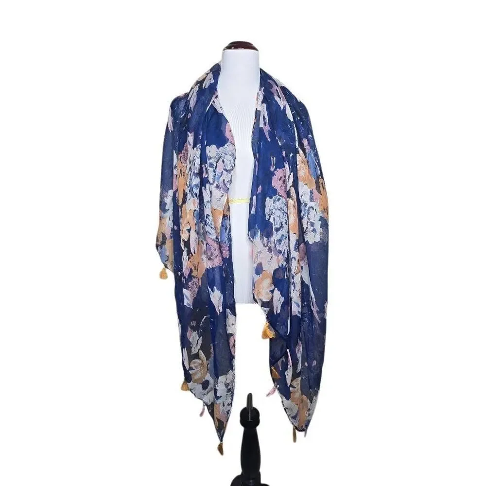 Lulla Collection by Bindya Watercolor Floral Tassle Scarf Wrap